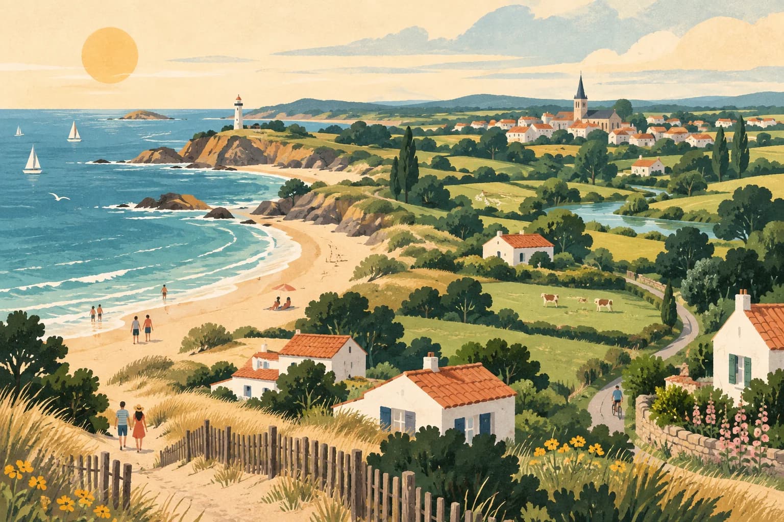 Illustration : des bourgs entre la côte atlantique et le bocage vendéen.